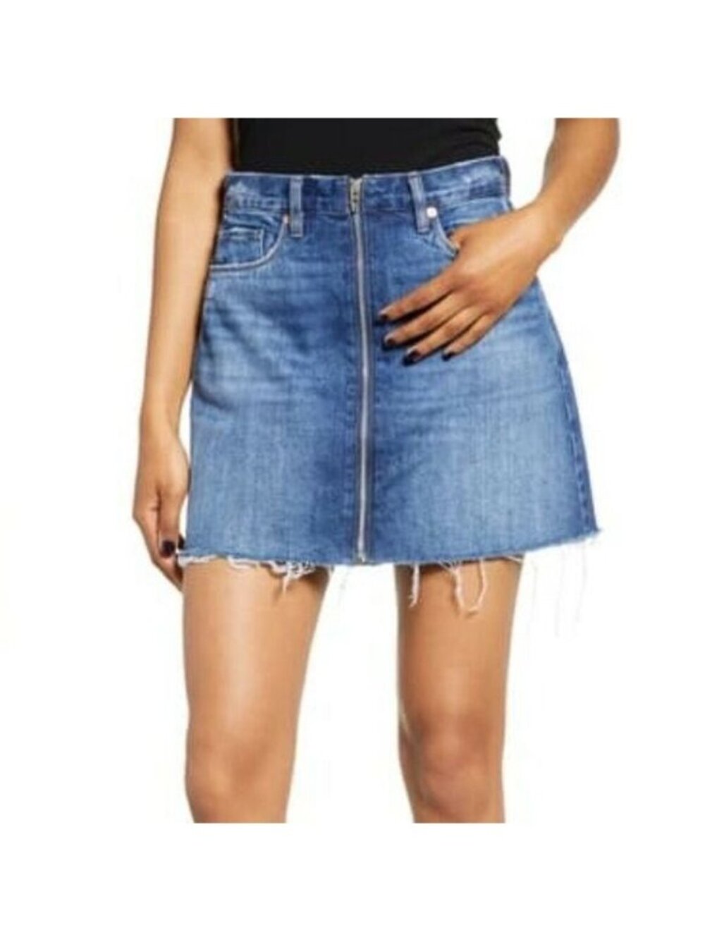 ⭐BLANKNYC Womens Size 27 Denim Mini Skirt Zip Front Raw Hem Blue Western Y2K New - Picture 2 of 8
